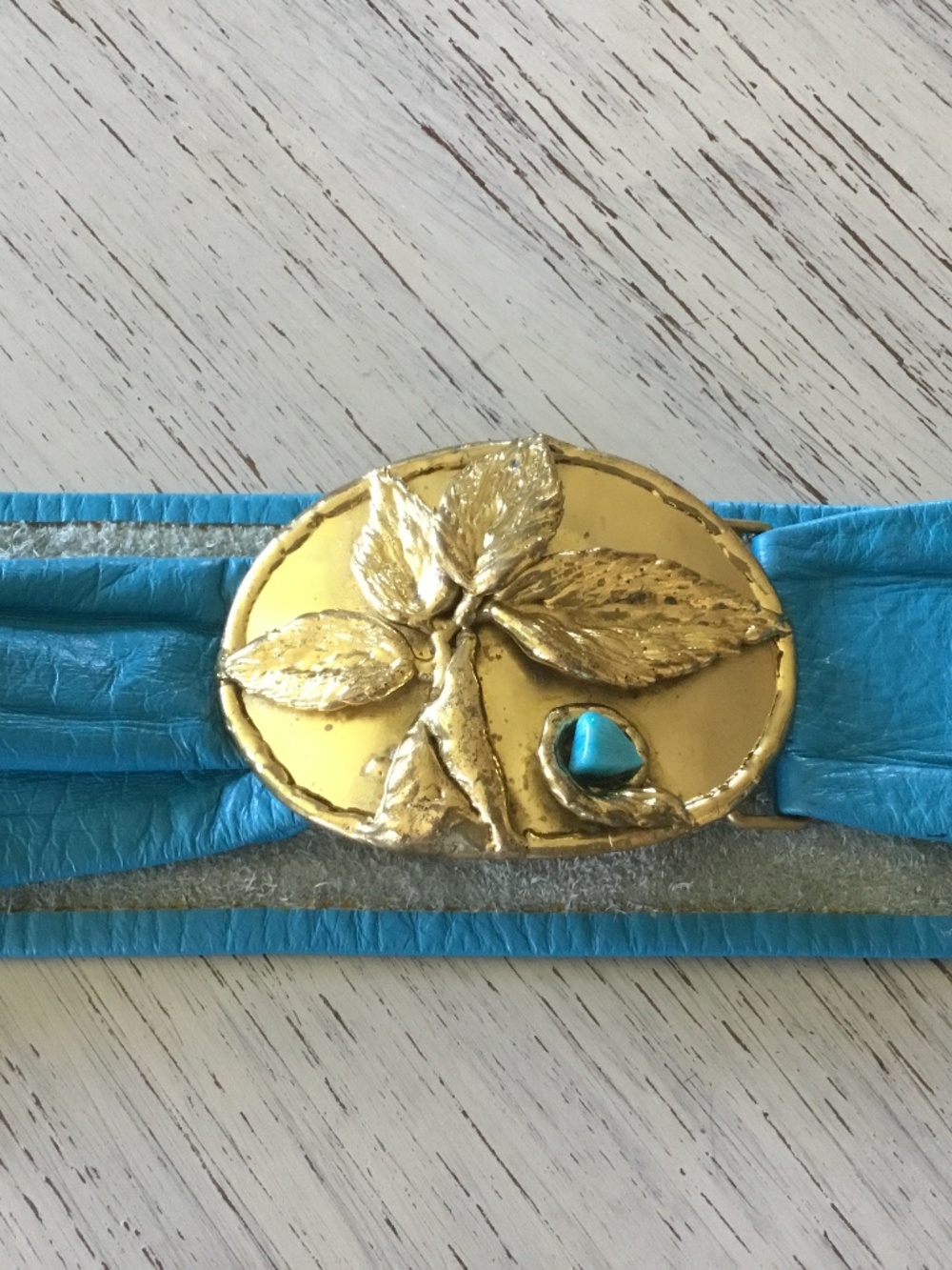 FraJo Ltd. Turquoise Leather Belt with Gold Buckle